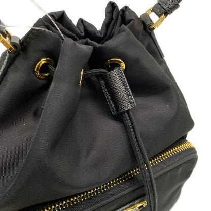 Prada Handbag Duet 1bh038 Black Drawstring Shape Re-nylon Leather
