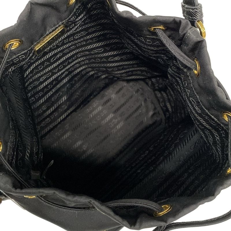 Prada Handbag Duet 1bh038 Black Drawstring Shape Re-nylon Leather