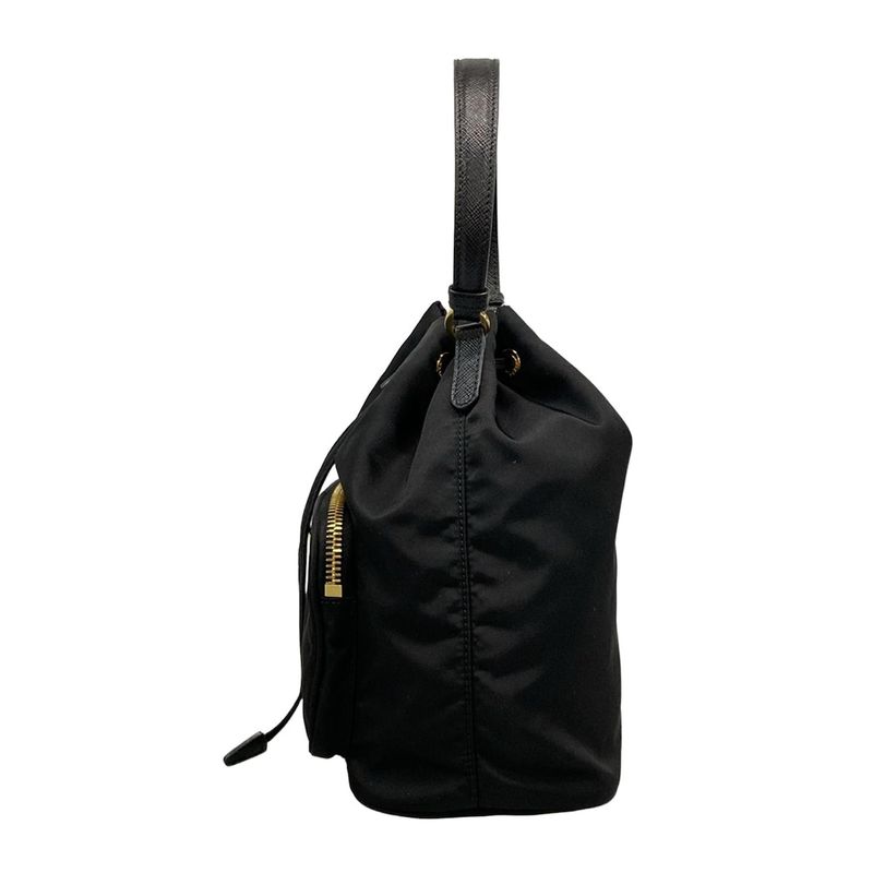 Prada Handbag Duet 1bh038 Black Drawstring Shape Re-nylon Leather