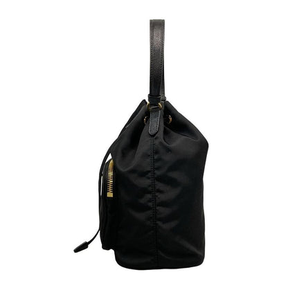 Prada Handbag Duet 1bh038 Black Drawstring Shape Re-nylon Leather