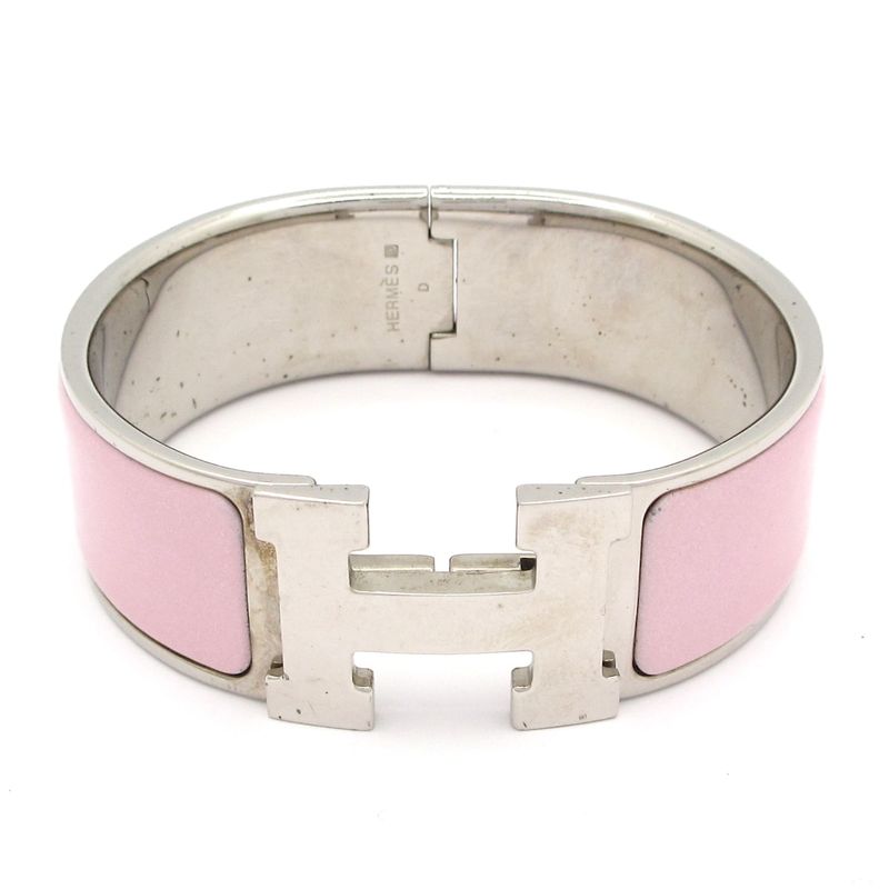 Hermes Bangle Click Crack H Silver X Light Pink