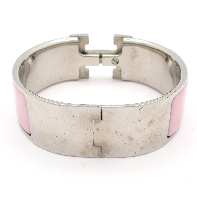 Hermes Bangle Click Crack H Silver X Light Pink