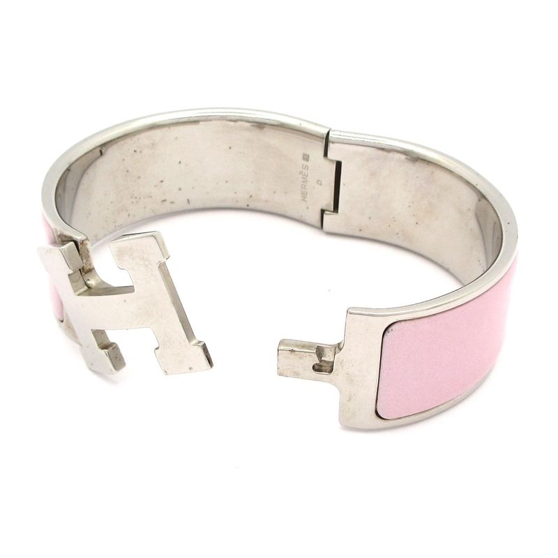 Hermes Bangle Click Crack H Silver X Light Pink