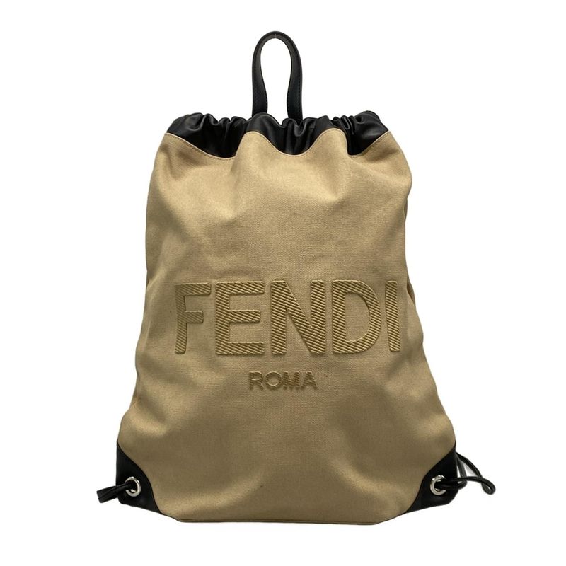 Fendi Backpack Sac - 7vz057 Beige X Black 2way Drawstring Shape Logo Leather