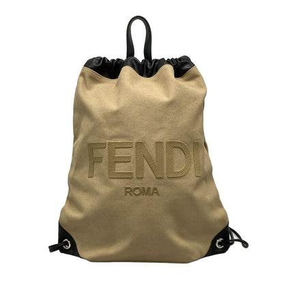 Fendi Backpack Sac - 7vz057 Beige X Black 2way Drawstring Shape Logo Leather