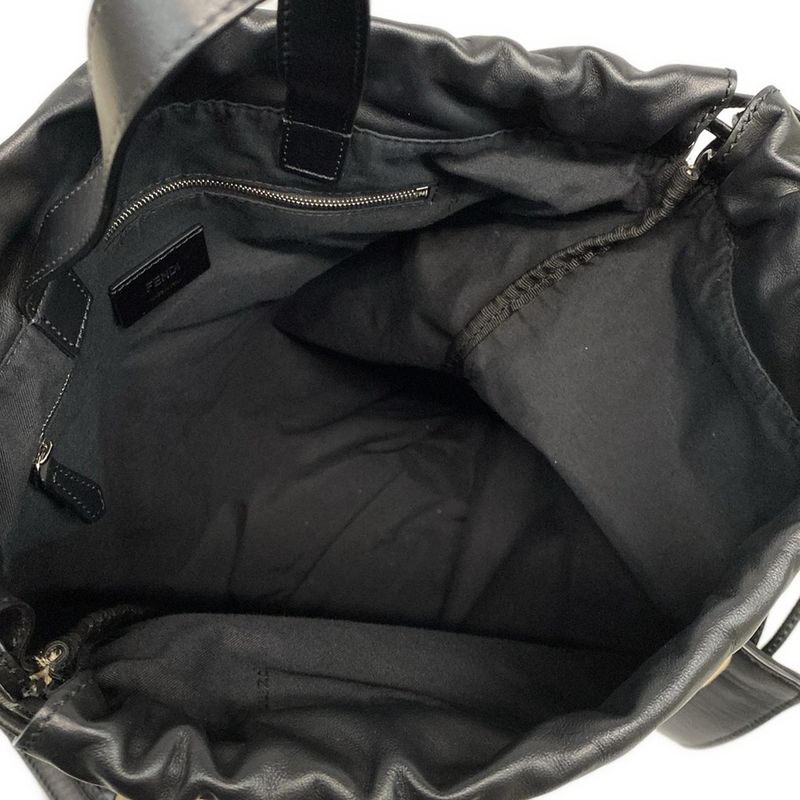 Fendi Backpack Sac - 7vz057 Beige X Black 2way Drawstring Shape Logo Leather