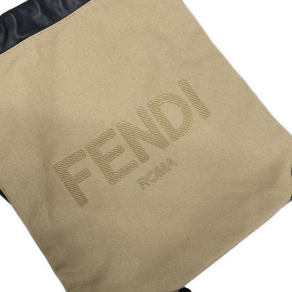 Fendi Backpack Sac - 7vz057 Beige X Black 2way Drawstring Shape Logo Leather