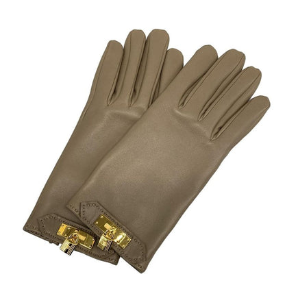 Hermes Gloves Women's Soya Etoupe Kelly Hardware Gold Hardware Lambskin