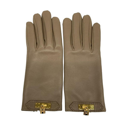 Hermes Gloves Women's Soya Etoupe Kelly Hardware Gold Hardware Lambskin