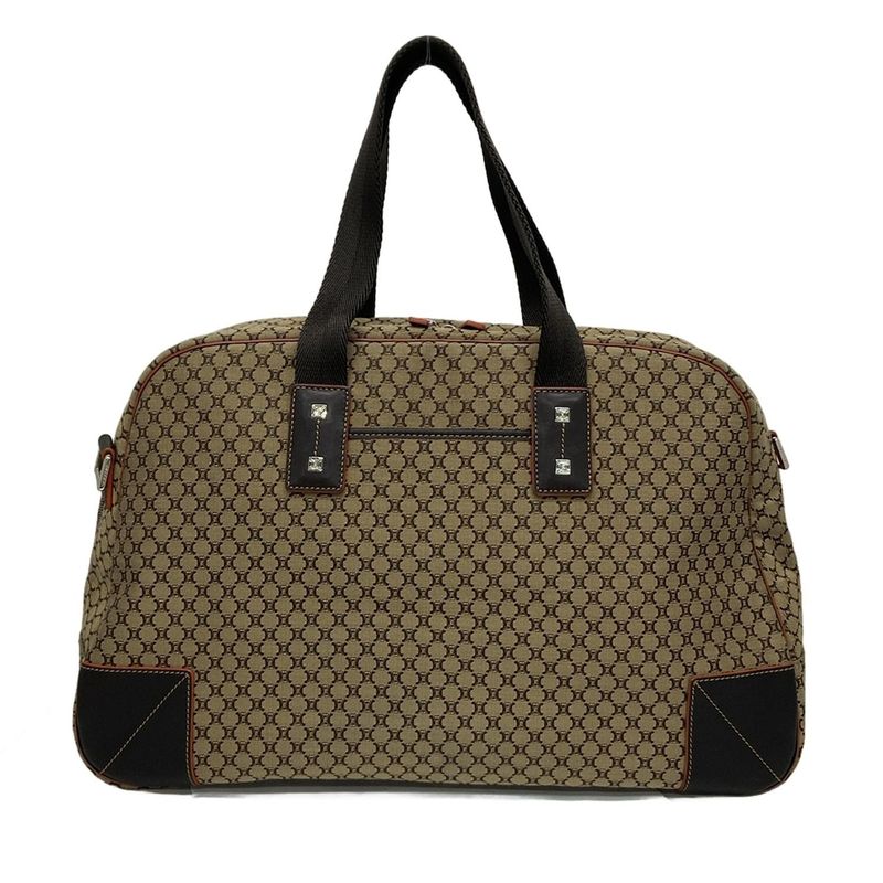 Celine Boston Bag Macadam Pattern Beige X Dark Brown Main Item No Lock Leather