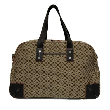 Celine Boston Bag Macadam Pattern Beige X Dark Brown Main Item No Lock Leather