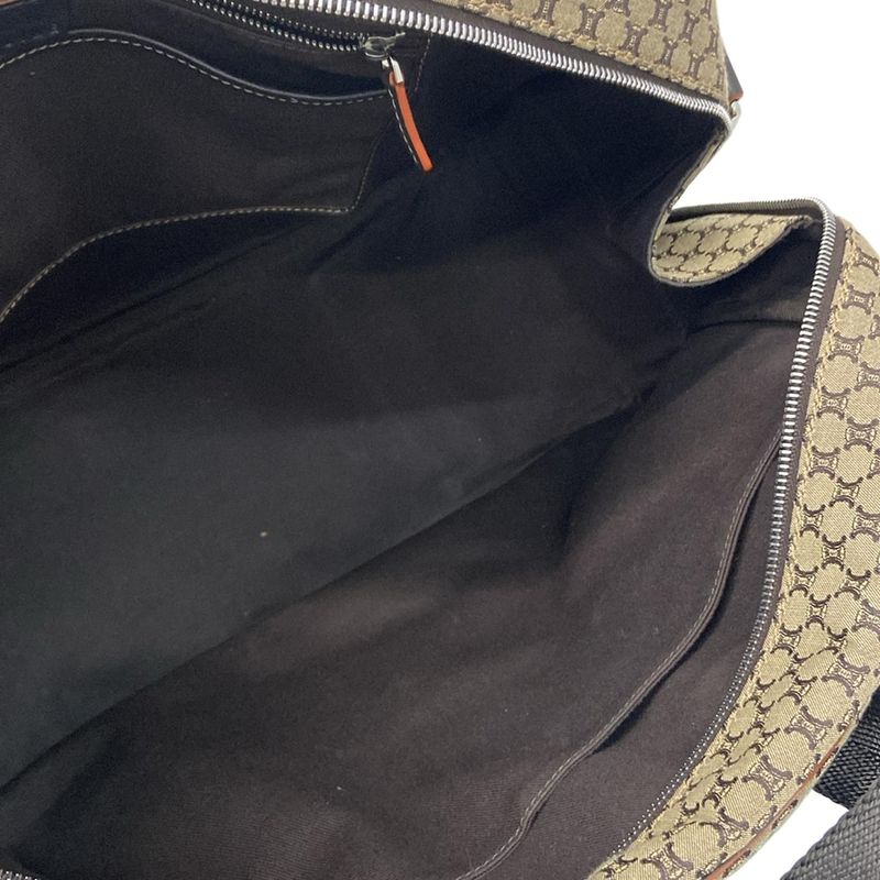 Celine Boston Bag Macadam Pattern Beige X Dark Brown Main Item No Lock Leather