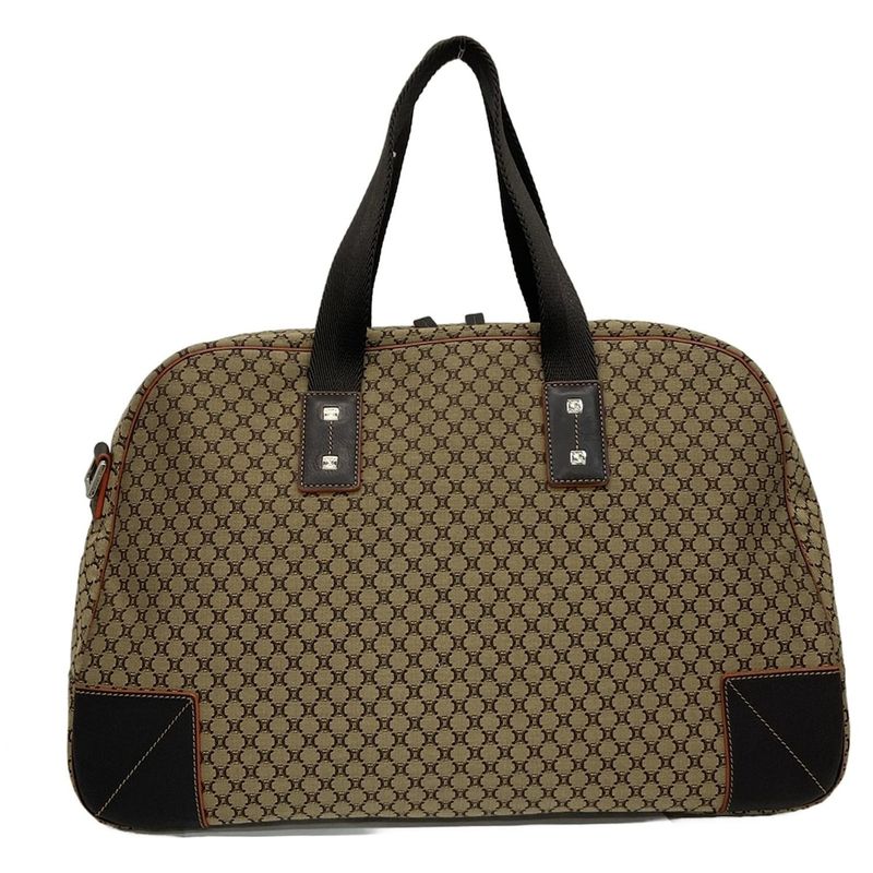 Celine Boston Bag Macadam Pattern Beige X Dark Brown Main Item No Lock Leather