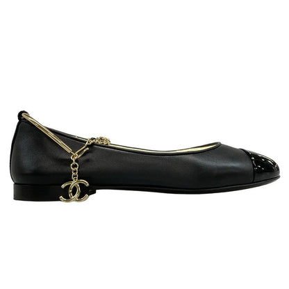 Chanel Flat Shoes 35 C Women's Ballerina G38986 Black Camellia Gold Hardware