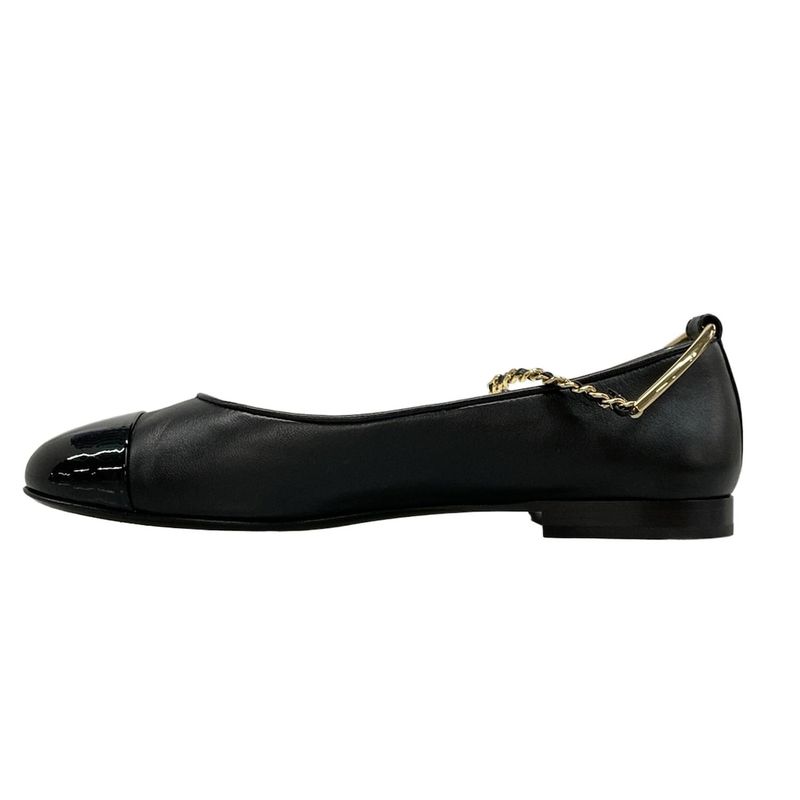 Chanel Flat Shoes 35 C Women's Ballerina G38986 Black Camellia Gold Hardware