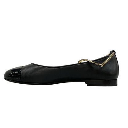 Chanel Flat Shoes 35 C Women's Ballerina G38986 Black Camellia Gold Hardware