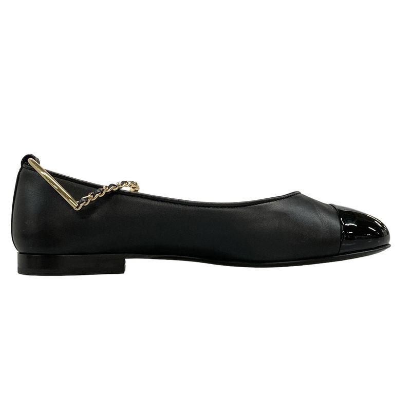 Chanel Flat Shoes 35 C Women's Ballerina G38986 Black Camellia Gold Hardware