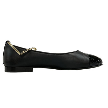 Chanel Flat Shoes 35 C Women's Ballerina G38986 Black Camellia Gold Hardware