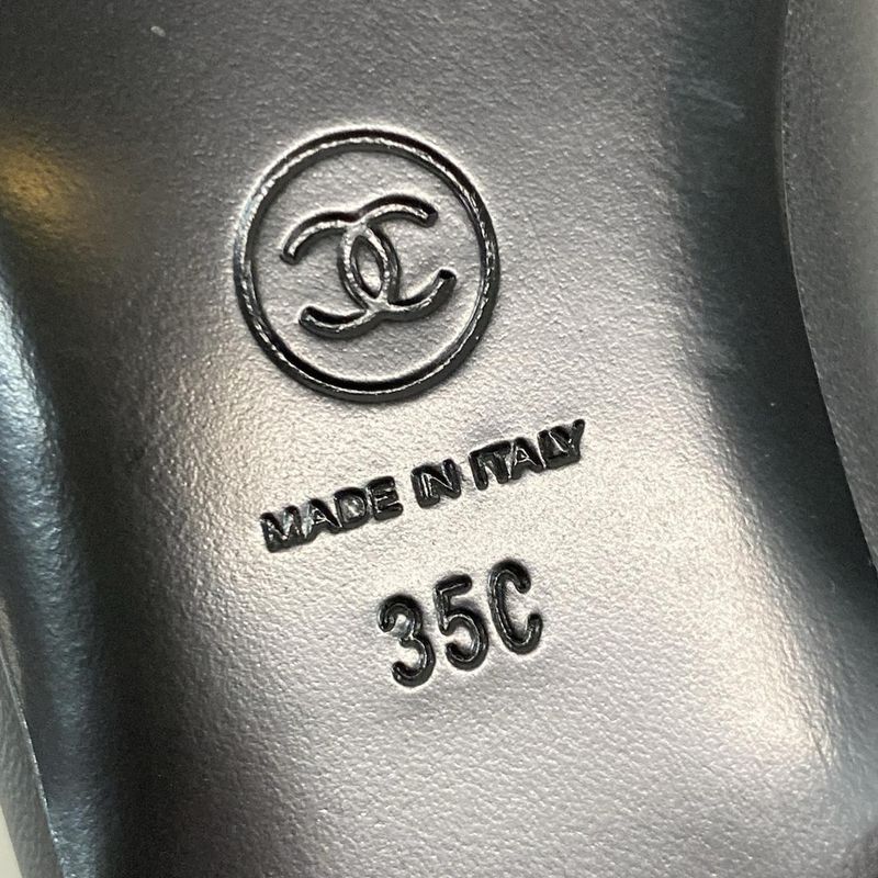 Chanel Flat Shoes 35 C Women's Ballerina G38986 Black Camellia Gold Hardware