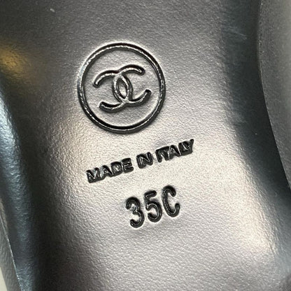 Chanel Flat Shoes 35 C Women's Ballerina G38986 Black Camellia Gold Hardware