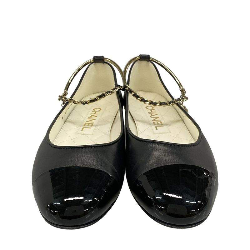 Chanel Flat Shoes 35 C Women's Ballerina G38986 Black Camellia Gold Hardware
