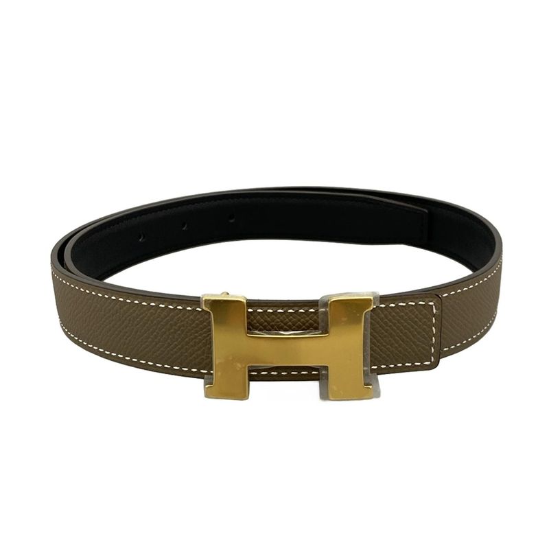 Hermes Belt 70 H Belt Black X Etoupe X Gold Reversible Gold Hardware