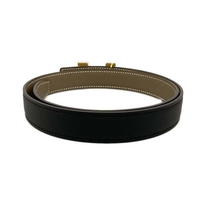 Hermes Belt 70 H Belt Black X Etoupe X Gold Reversible Gold Hardware