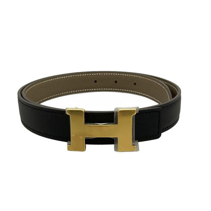 Hermes Belt 70 H Belt Black X Etoupe X Gold Reversible Gold Hardware