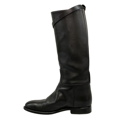 Hermes Long Boots 36 Women's Jumping Black Kelly Buckle Silver Hardware Leather