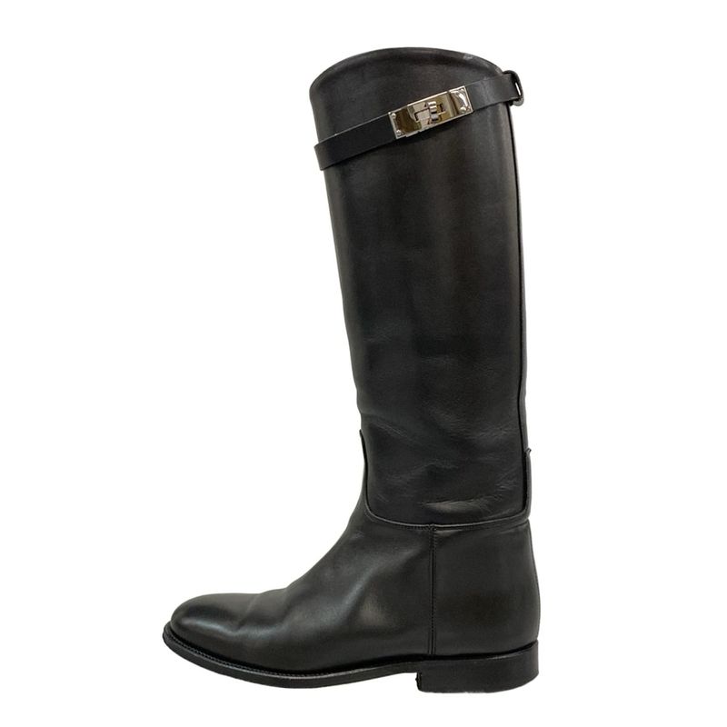 Hermes Long Boots 36 Women's Jumping Black Kelly Buckle Silver Hardware Leather