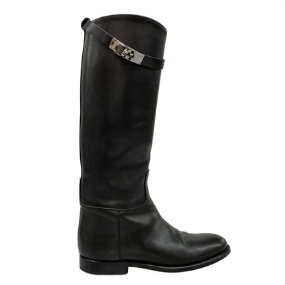 Hermes Long Boots 36 Women's Jumping Black Kelly Buckle Silver Hardware Leather