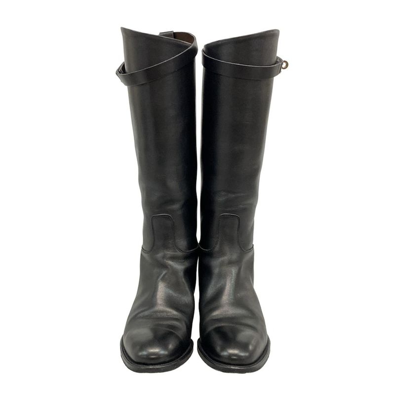 Hermes Long Boots 36 Women's Jumping Black Kelly Buckle Silver Hardware Leather