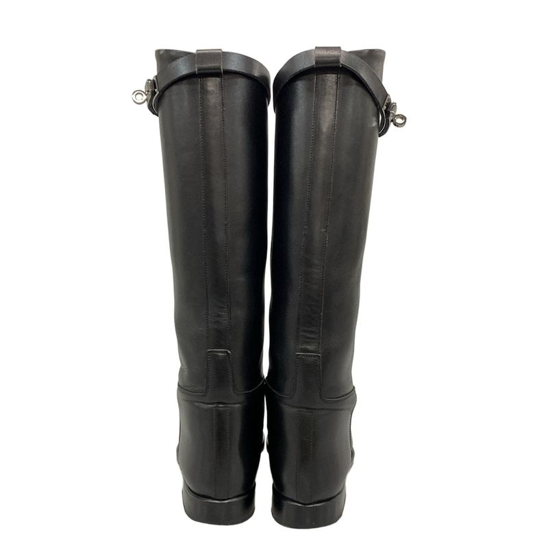Hermes Long Boots 36 Women's Jumping Black Kelly Buckle Silver Hardware Leather