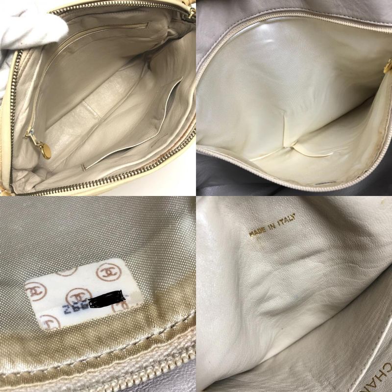 Chanel Shoulder Bag Logo Matelasse Quilted Fringe Tassel Canvas Beige