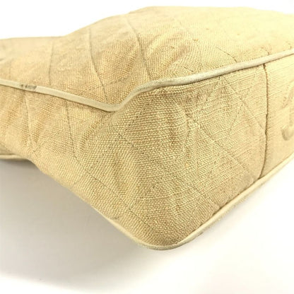 Chanel Shoulder Bag Logo Matelasse Quilted Fringe Tassel Canvas Beige