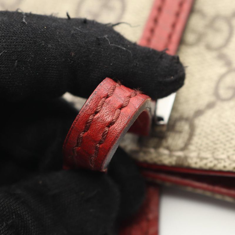 Gucci Tote Bag GG Plus 117551 Beige Dark Cles PVC Coated Canvas Leather Handbag