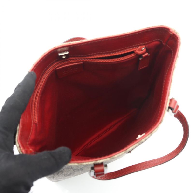 Gucci Tote Bag GG Plus 117551 Beige Dark Cles PVC Coated Canvas Leather Handbag