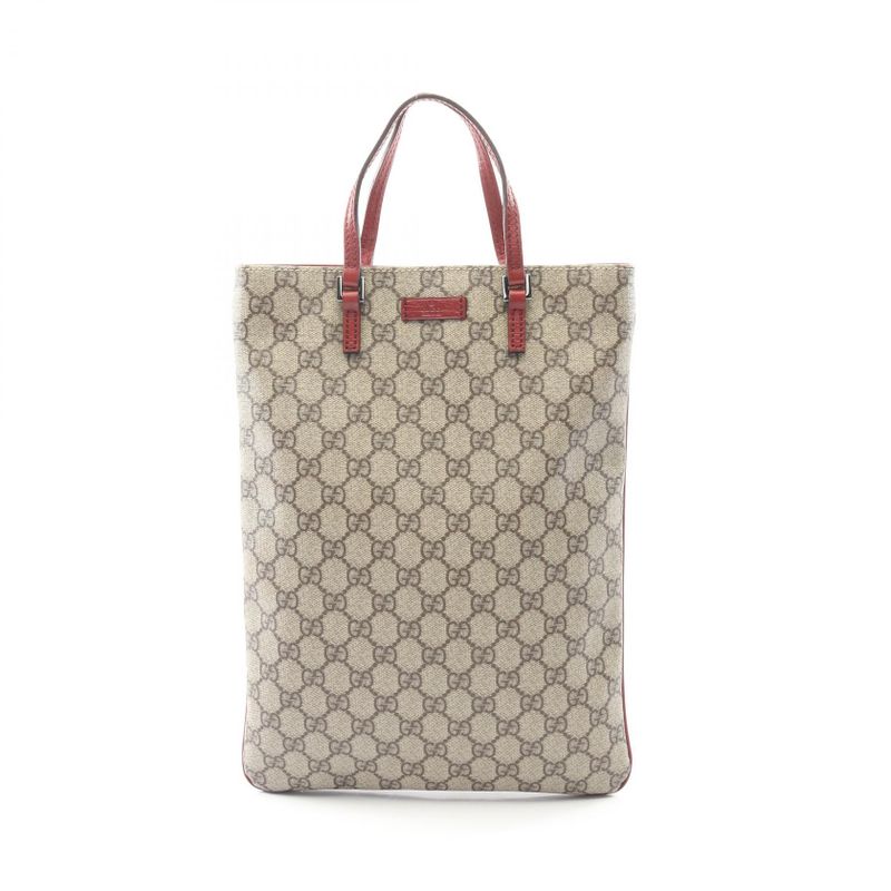 Gucci Tote Bag GG Plus 117551 Beige Dark Cles PVC Coated Canvas Leather Handbag