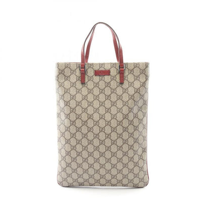 Gucci Tote Bag GG Plus 117551 Beige Dark Cles PVC Coated Canvas Leather Handbag