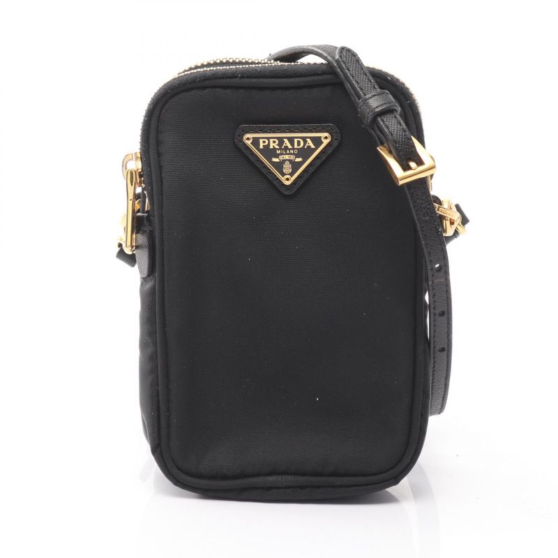 Prada Shoulder Bag Black Nylon Leather Triangle Logo Pochette Ladies Used A