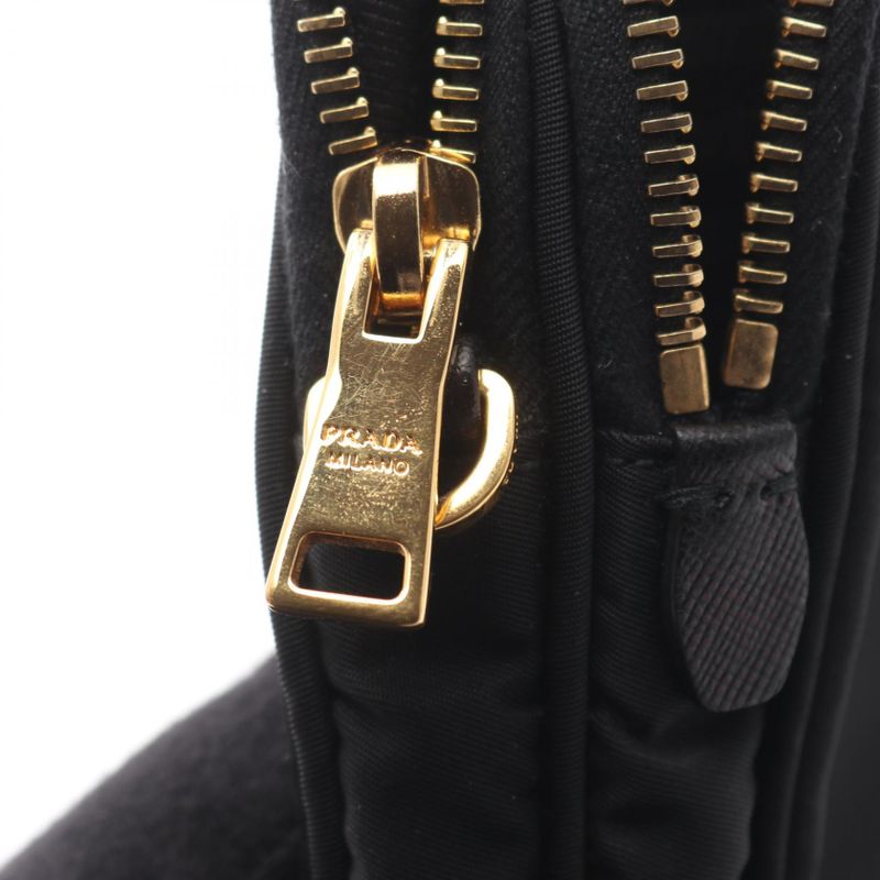 Prada Shoulder Bag Black Nylon Leather Triangle Logo Pochette Ladies Used A