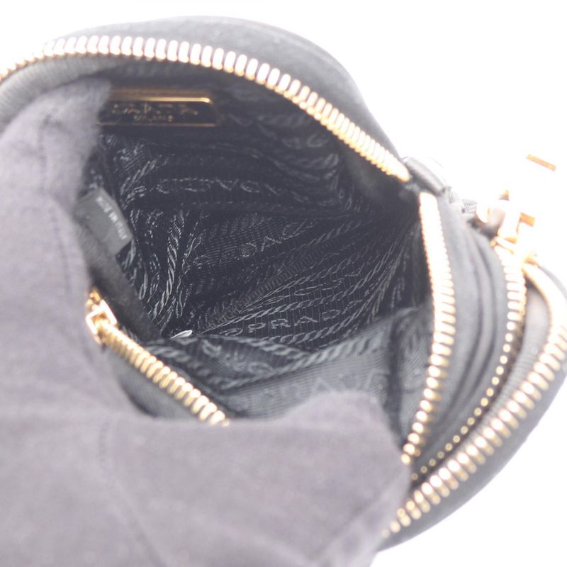 Prada Shoulder Bag Black Nylon Leather Triangle Logo Pochette Ladies Used A