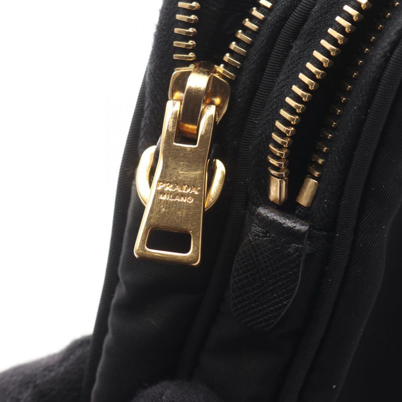 Prada Shoulder Bag Black Nylon Leather Triangle Logo Pochette Ladies Used A
