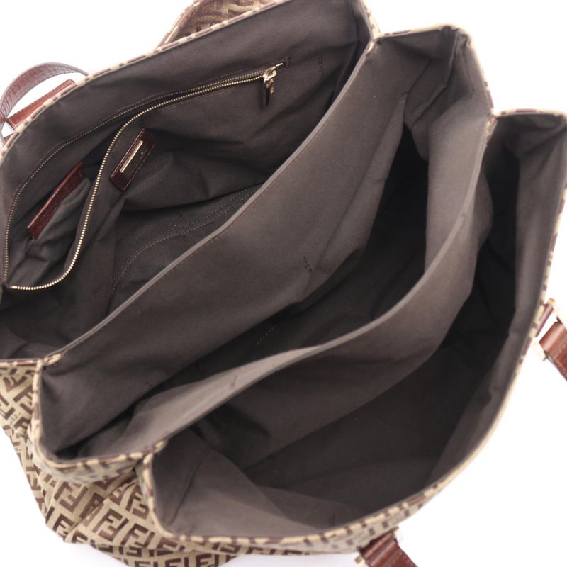 Fendi Handbag Zucchino 8bn188 Beige Brown Canvas Leather Zucchino Shoulder Bag
