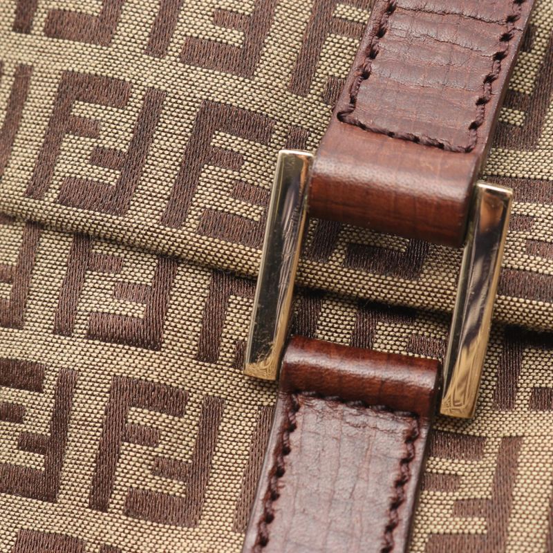 Fendi Handbag Zucchino 8bn188 Beige Brown Canvas Leather Zucchino Shoulder Bag