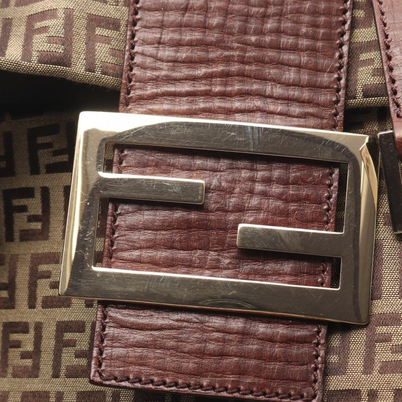 Fendi Handbag Zucchino 8bn188 Beige Brown Canvas Leather Zucchino Shoulder Bag