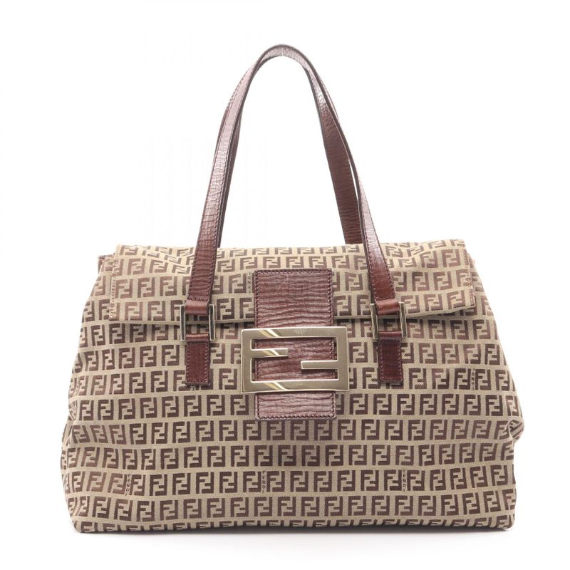 Fendi Handbag Zucchino 8bn188 Beige Brown Canvas Leather Zucchino Shoulder Bag