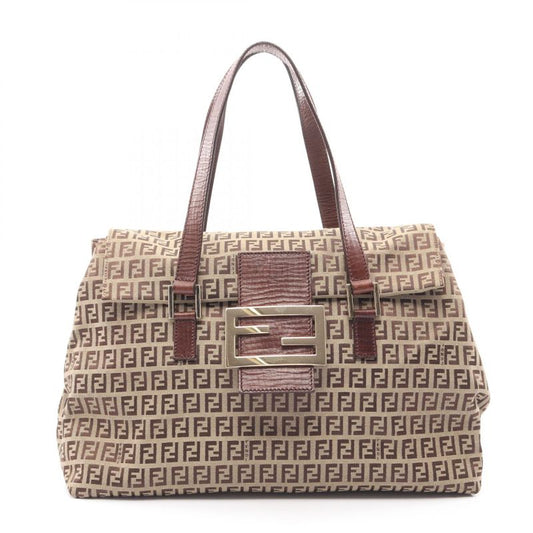 Fendi Handbag Zucchino 8bn188 Beige Brown Canvas Leather Zucchino Shoulder Bag