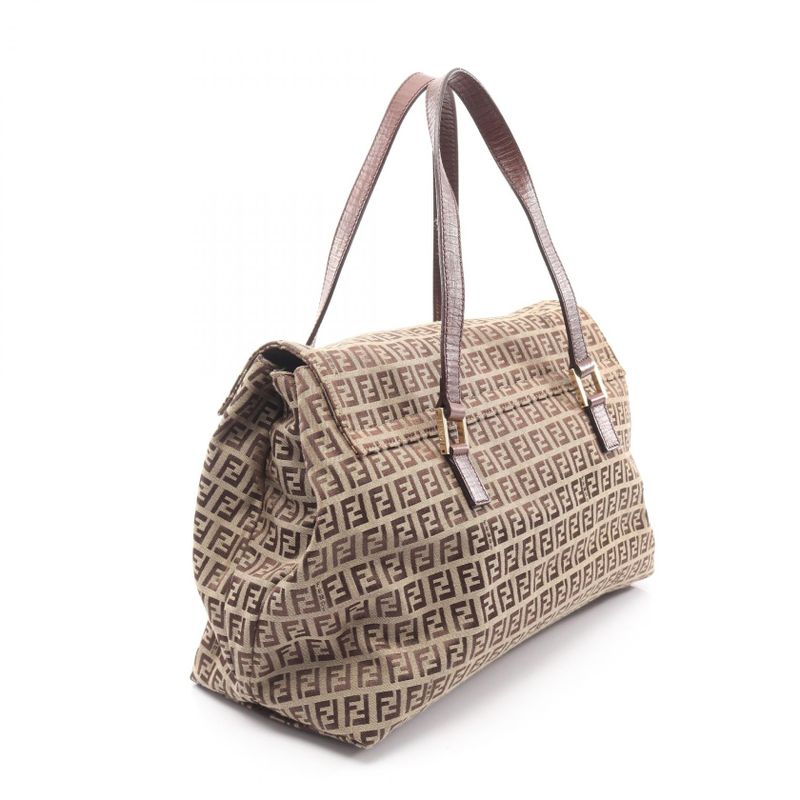Fendi Handbag Zucchino 8bn188 Beige Brown Canvas Leather Zucchino Shoulder Bag
