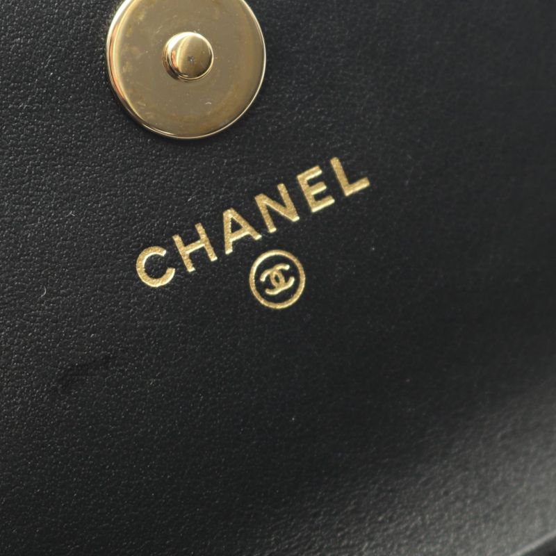 Chanel Shoulder Bag Matelasse Pearl Chain Ap1838 Black Lambskin (sheep Leather)